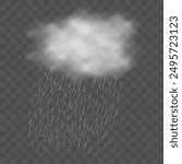 White cloud and rain on a transparent background. Vector stock illustration.