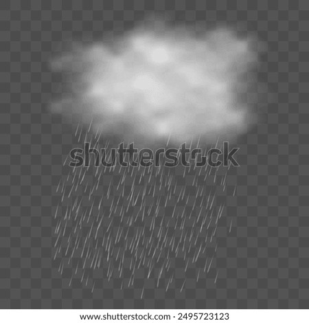 White cloud and rain on a transparent background. Vector stock illustration.