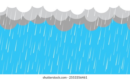 White cloud and rain. rainy season. monsoon season. weather nature. illustration of heavy rain. blue sky. vector illustration