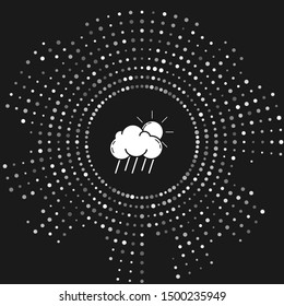 White Cloud with rain and sun icon isolated on grey background. Rain cloud precipitation with rain drops. Abstract circle random dots. Vector Illustration