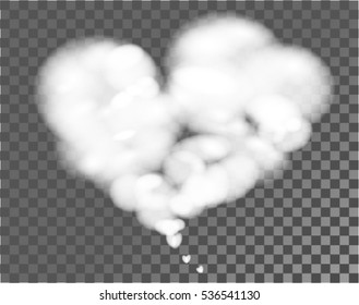 White cloud shape of heart on transparent background. Isolated vector illustration