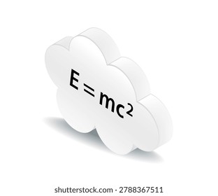 White cloud shape holds Einstein's famous equation. Clean design stands out against plain background. Symbolizes physics, energy, and fundamental science. Ideal for educational, scientific