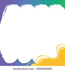 White cloud shaped border on colorful background with yellow wave; suitable for social media posts, invitations, presentations, and graphic design projects.