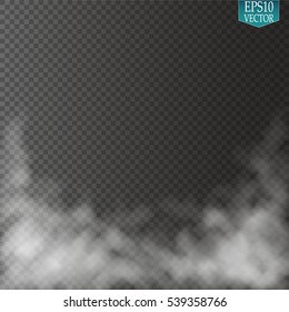 White cloud or smoke isolated on transparent background. Vector illustration
