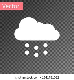 White Cloud with snow icon isolated on transparent background. Cloud with snowflakes. Single weather icon. Snowing sign.  Vector Illustration