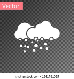 White Cloud with snow icon isolated on transparent background. Cloud with snowflakes. Single weather icon. Snowing sign.  Vector Illustration