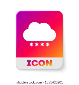 White Cloud with snow icon isolated on white background. Cloud with snowflakes. Single weather icon. Snowing sign. Rectangle color button. Vector Illustration