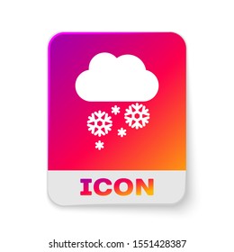 White Cloud with snow icon isolated on white background. Cloud with snowflakes. Single weather icon. Snowing sign. Rectangle color button. Vector Illustration