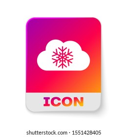 White Cloud with snow icon isolated on white background. Cloud with snowflakes. Single weather icon. Snowing sign. Rectangle color button. Vector Illustration