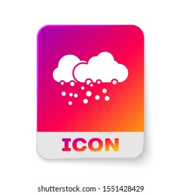 White Cloud with snow icon isolated on white background. Cloud with snowflakes. Single weather icon. Snowing sign. Rectangle color button. Vector Illustration