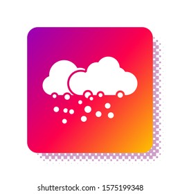 White Cloud with snow icon isolated on white background. Cloud with snowflakes. Single weather icon. Snowing sign. Square color button. Vector Illustration