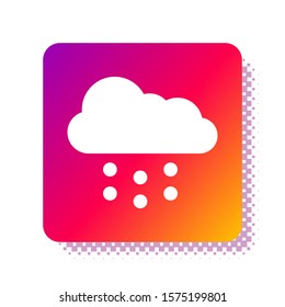 White Cloud with snow icon isolated on white background. Cloud with snowflakes. Single weather icon. Snowing sign. Square color button. Vector Illustration