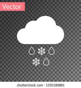 White Cloud with snow and rain icon isolated on transparent background. Weather icon. Vector Illustration