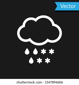 White Cloud with snow and rain icon isolated on black background. Weather icon.  Vector Illustration