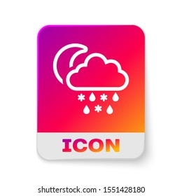 White Cloud with snow and rain icon isolated on white background. Weather icon. Rectangle color button. Vector Illustration