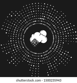White Cloud with snow and sun icon isolated on grey background. Cloud with snowflakes. Single weather icon. Snowing sign. Abstract circle random dots. Vector Illustration