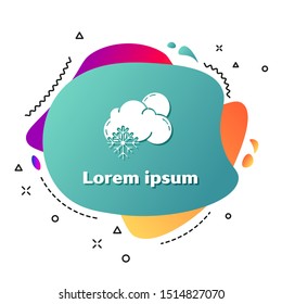 White Cloud with snow and sun icon isolated on white background. Cloud with snowflakes. Single weather icon. Snowing sign. Abstract banner with liquid shapes. Vector Illustration