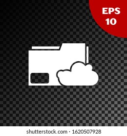 White Cloud storage text document folder icon isolated on transparent dark background.  Vector Illustration