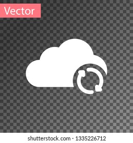 White Cloud sync refresh icon isolated on transparent background. Cloud and arrows. Vector Illustration