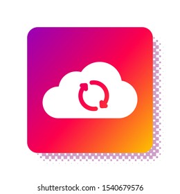 White Cloud sync refresh icon isolated on white background. Cloud and arrows. Square color button. Vector Illustration