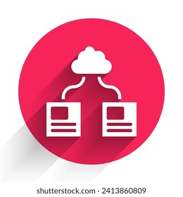 White Cloud technology data transfer and storage icon isolated with long shadow background. Red circle button. Vector