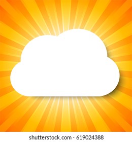 White cloud template on Orange abstract background with start burst concept