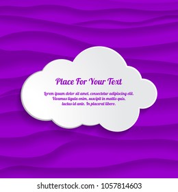 white cloud text box on ultra violet 3d abstract background with paper cut shapes