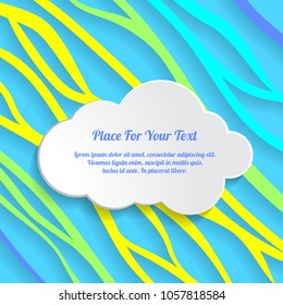 white cloud text box on colorful Abstract lines background. Wavy background. Interior wall decoration. 3D Vector panel pattern.