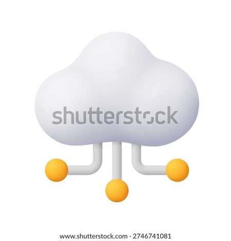 White cloud with three grey lines. Cloud network, cloud computing, data connection, network storage, digital technology and AI concept. 3d vector icon. Cartoon minimal style.