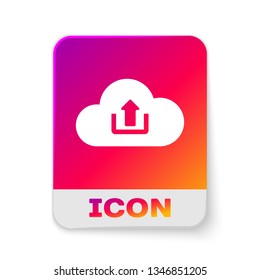 White Cloud upload icon isolated on white background. Rectangle color button. Vector Illustration