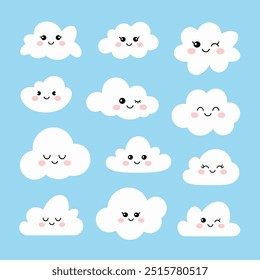 White Cloud Vector Collection on Light Blue Background