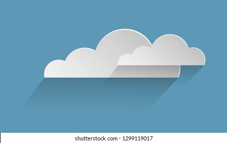White cloud vector illustration. Network, web concept data cloud storage. Flat cloud with shadow on blue sky background.