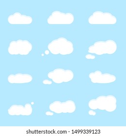 white cloud vectors on blue background, with speech bubble banner flat design