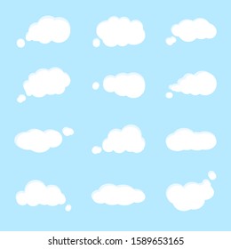 white cloud vectors on blue background with speech bubble banner, flat design ep1