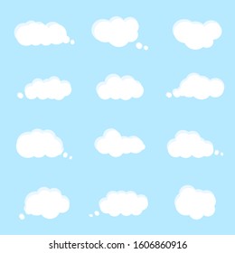 white cloud vectors on blue background with speech bubble banner, flat design ep3