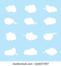 white cloud vectors on blue background with speech bubble banner, flat design ep4