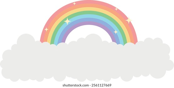 White cloud with a vibrant rainbow arching over it, representing happiness and optimism.