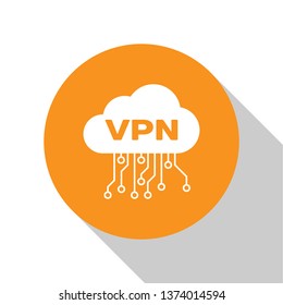 White Cloud VPN interface icon isolated on white background. Software integration. Orange circle button. Vector Illustration
