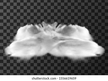 White cloud, weather meteo icon realistic vector illustration. Fluffy cumulus cloud, isolated on transparent background. Realistic element for weather forecast