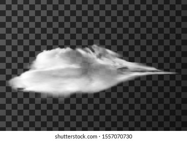 White cloud, weather meteo icon realistic vector illustration. Fluffy cumulus cloud, isolated on transparent background. Realistic element for weather forecast