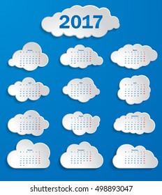 white clouds 2017 calendar on a blue background
