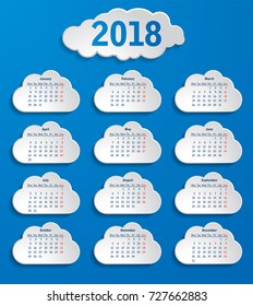 white clouds 2018 calendar on a blue background