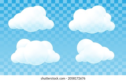 White clouds 3D circles collection on blue sky transparent background vector illustration.