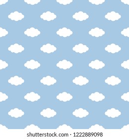 White Clouds and Baby Blue Background - Seamless Vector Pattern