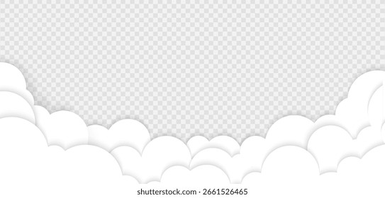 White clouds background. Border of clouds with shadow. Simple cartoon design. Flat style vector illustration
