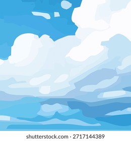 White clouds background on a blue sky. Blue sky and white clouds in a flat style. Vector illustration.