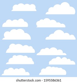 White clouds. Blue sky and good summer weather. Isolated Cartoon flat illustration