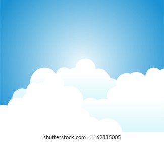White clouds with blue sky and gradient background with space on beside for text.