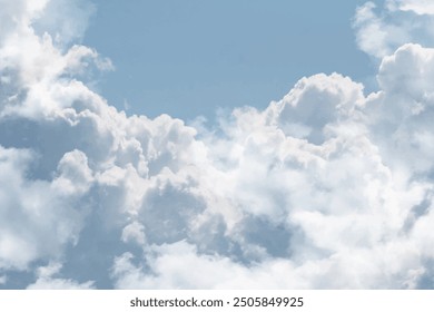 White clouds and blue sky. Hand drawn vector background. Heaven. Abstract template for banner, flyers, cards, poster, cover design.