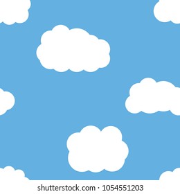 White clouds in blue sky seamless pattern, vector illustration.